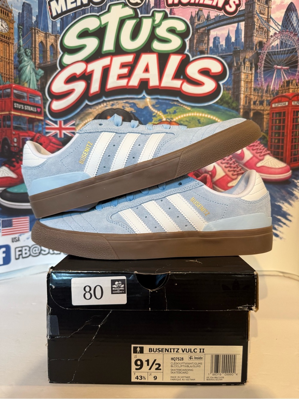 adidas Busenitz Vulc II Light Blue & White Skate Sneakers